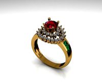Diamond ring with ruby and emerald | 3D
