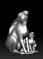 Moon Gazing Hare with Child | 3D