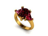 Pear Shape Ring With Trillion Straight Stones 309 | 3D