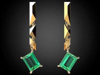 Emerald earrings Gold E13  | 3D