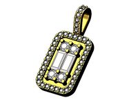 Rectangular diamond and baguette cluster pendant ornament | 3D