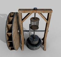 Medieval Wooden Grinding Water Mill Pbr