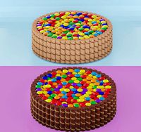 Two cakes Rainbow with wafer rolls and candy