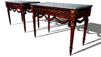 PAIRE DE CONSOLES DE STYLE LOUIS XVI EN NOYER ET MARBRE