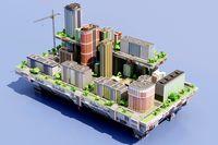City 3d low poly 18 platform on the water