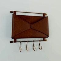 Entryway Metal Hook Rail With Leather Folio Brown - Thrashold
