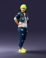 Denim woman in a green hat 0353 3D Print Ready | 3D