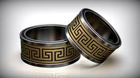 Meander Greek Design Wedding Band Revolving Ring | 3D