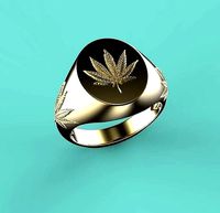 15mm x 12mm 7 Leaf Hemp Oval Signet Ring | 3D