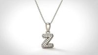 Model 543 Camber Initial Z Letter Diamond Pendant | 3D