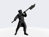 Medieval infantry with crusader helmet and pole weapon | 3D