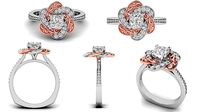 Princess Cut Floral Rose Gold Engagement Ring | 3D