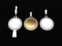 ROUND DIAMOND DOGTAG ID FRAME PENDANT LARGE | 3D