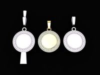 ROUND DOUBLE ROW DIAMOND DOGTAG ID FRAME PENDANT LARGE SIZE | 3D