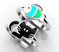 For little princesses only Fish and cat set enamel ring | 3D