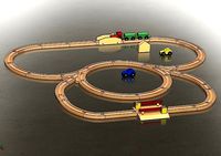 Railroad with train and houses | 3D