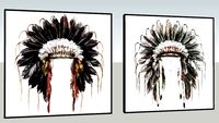 Conjunto com 2 Quadros Decorativos com Pintura de Cocar Indígena