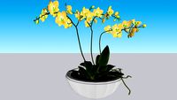 Cachepot prateado com mini orquídea amarela