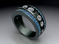 Black round stone ring  418 | 3D