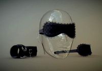 BDSM black fabric Blindfold and Cuffs set