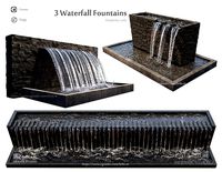 3 Waterfall fountains wide rock panel