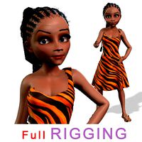 Cartoon Afro Female Cavewoman Fully Rigged 3D model