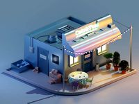 Coffee Shop Restaurant Low Poly House Cafe