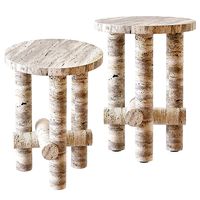 Ensemble of Travertine Side Tables by Clement Brazille