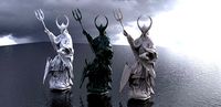 Poseidon statue with shield