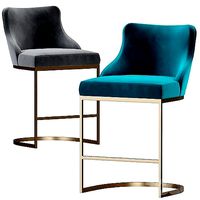 Form Teal Velvet And Brass Bar Stool