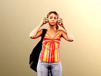 Lea 12119 - Girl Standing Listening Music