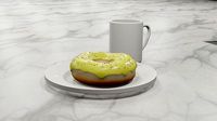 Donut with frosting and a cup