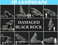 Low poly Damaged Black Rock A 190429