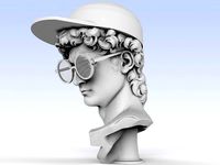 HEAD OF MICHELANGELO DAVID IN GLASSES AND A CAP | 3D