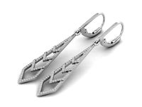 White Diamond Ladies Kite-Shape Dangling Drop Earrings | 3D