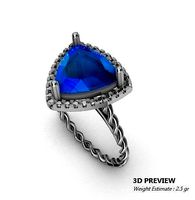 Topaz Trillion single halo Ring  | 3D