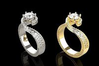 Gold and silver ring whit gams | 3D