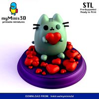Cute Pusheen Cat with Heart | 3D