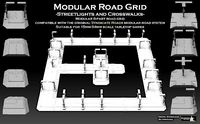 Modular Road Grid Streetlights And Crosswalks | 3D