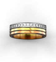 3 tone ring Gold wedding band with diamonds | 3D