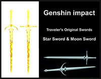 Genshin impact Traveler Original Swords - Star and Moon Sword | 3D