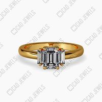 Three stone engagement ring in emerald diamond - CJ-0016 | 3D