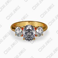 Three stone engagement ring in oval diamond - CJ-0022 | 3D