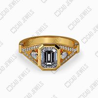 Three stone engagement ring in emerald diamond - CJ-0025 | 3D