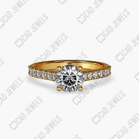 round solitaire ring micro prong set cathedral  shank CJ-0034 | 3D