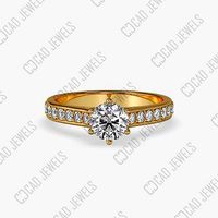round solitaire ring pave set cathedral shank CJ-0035 | 3D