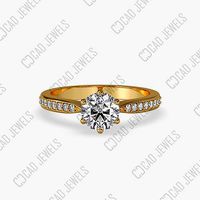 round solitaire ring pave shank CJ-0048 | 3D