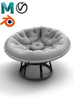 3d model Gardens Papasan Chair with Fabric Cushion