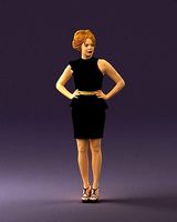 Woman in black dress yellow belt 0531