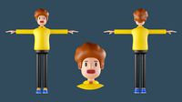 Cute Young Man Character with Afro Hair Low Detial 3D Model